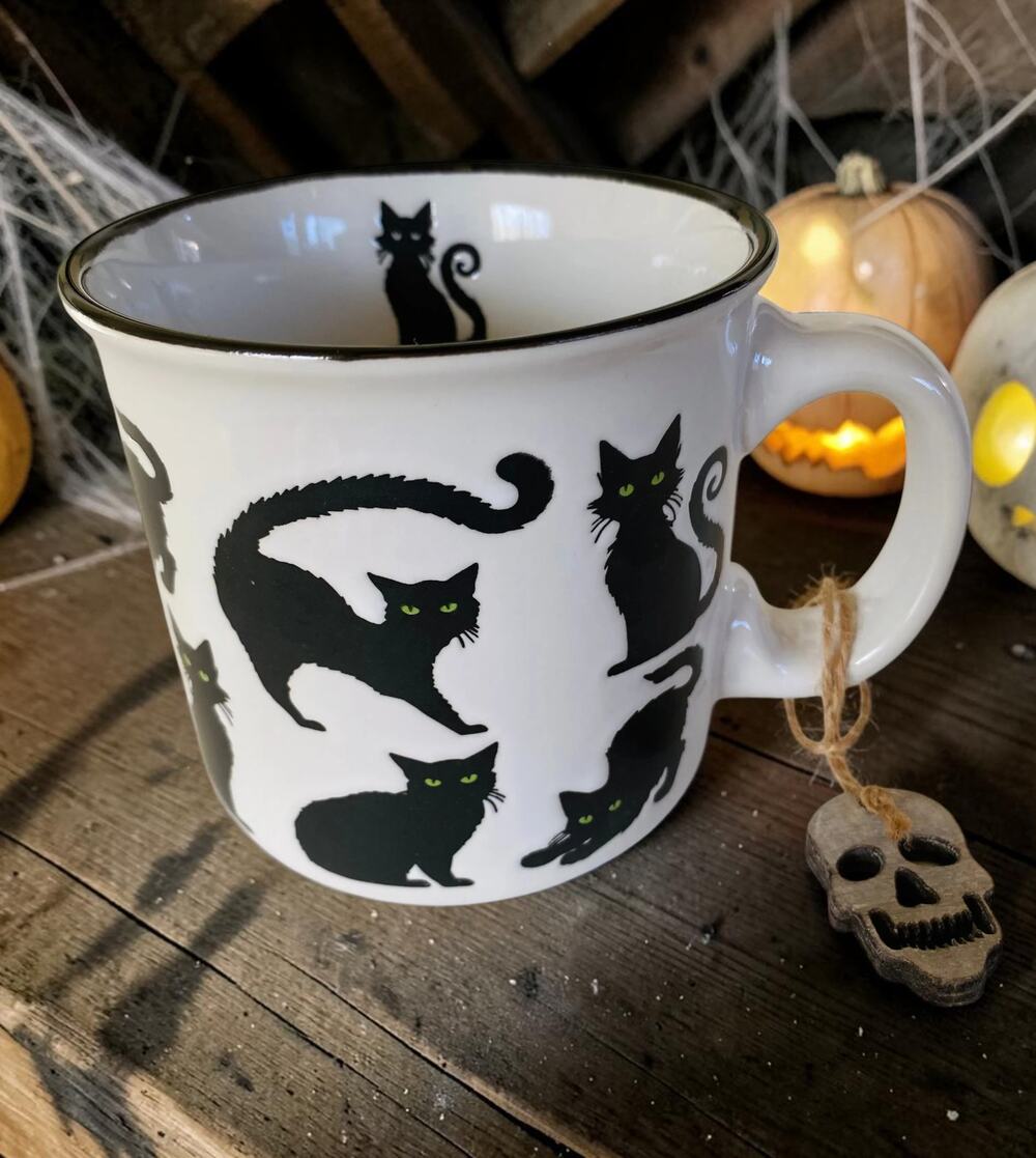 New Halloween Mystical Arching Black Kitty Cat Lover Coffee Tea 18oz Mug